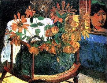 Paul Gauguin : Still Life with Sunflowers on an armchair